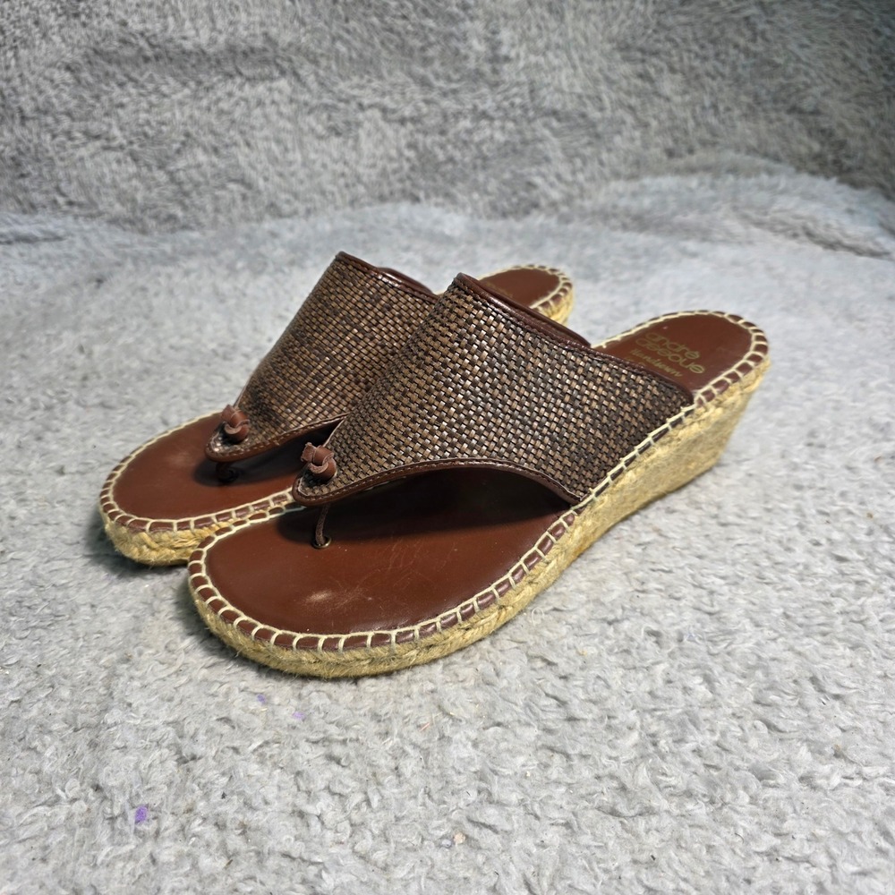 Andre Assous Espadrille Wedge Brown Woven Thong Sandals Womens 40 9 Excellent